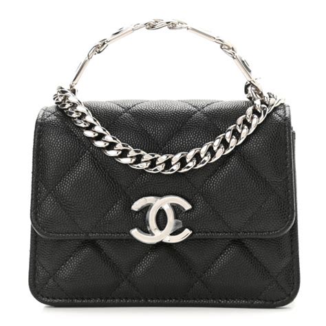 CHANEL Caviar Quilted Pick Me Up Clutch With Chain Black 